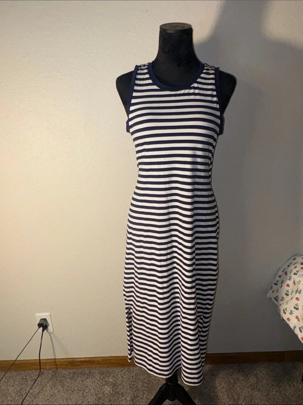 J. Crew Navy and White Striped Crewneck Tee